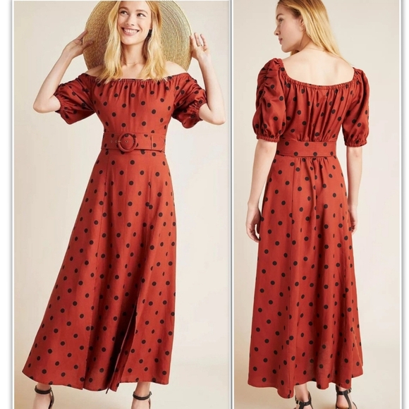 Maeve Dresses & Skirts - Maeve Lucienne Off-The-Shoulder Maxi Dress Polka Dot Size 6